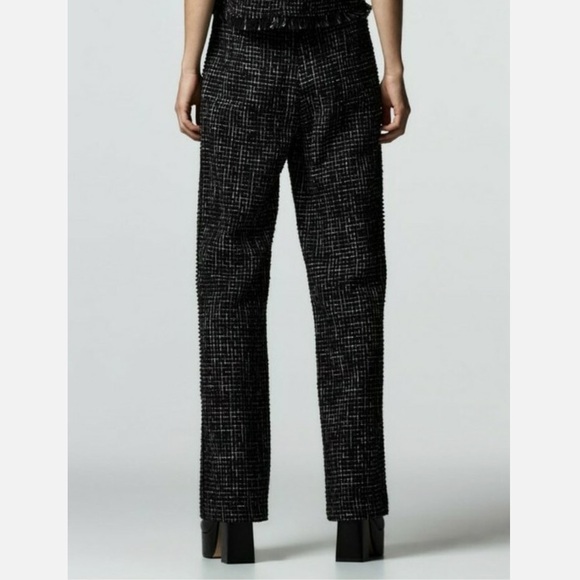 Zara | Black & White Frayed Tweed Pant Set | Size M (includes both pieces) - Picture 3 of 8